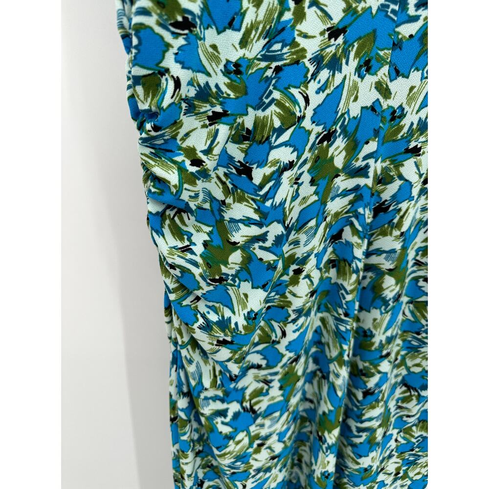 Halogen Blue Green Floral Cap Sleeve Ruched Waist Midi Dress HA469372MI Womens S - Picture 5 of 10